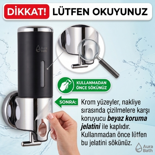 Aura Bath Üçlü Duvara Monte Sıvı Sabunluk & Şampuan Dispenseri - Şeffaf - 3x500 ml