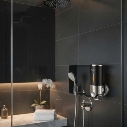 Aura Bath Duvara Monte Sıvı Sabunluk & Şampuan Dispenseri - Mat Siyah - 500 ml