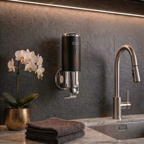Aura Bath Duvara Monte Sıvı Sabunluk & Şampuan Dispenseri - Mat Siyah - 500 ml