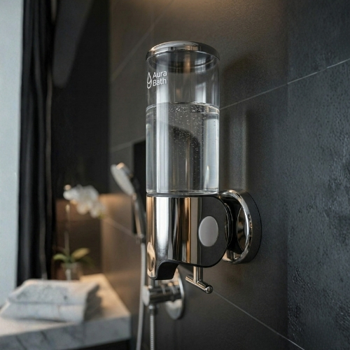 Aura Bath Duvara Monte Sıvı Sabunluk & Şampuan Dispenseri - Şeffaf - 500 ml