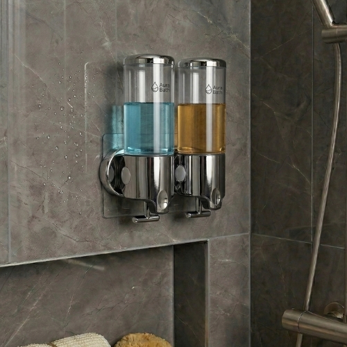 Aura Bath İkili Duvara Monte Sıvı Sabunluk & Şampuan Dispenseri - Şeffaf - 2x500 ml