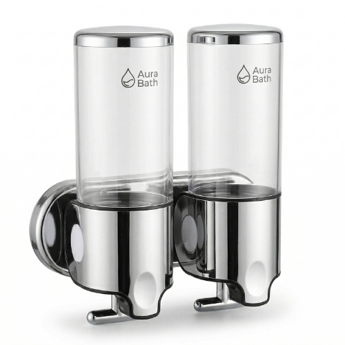 Aura Bath İkili Duvara Monte Sıvı Sabunluk & Şampuan Dispenseri - Şeffaf - 2x500 ml