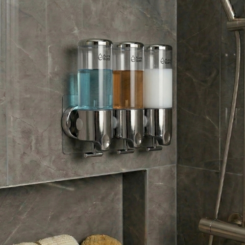 Aura Bath Üçlü Duvara Monte Sıvı Sabunluk & Şampuan Dispenseri - Şeffaf - 3x500 ml