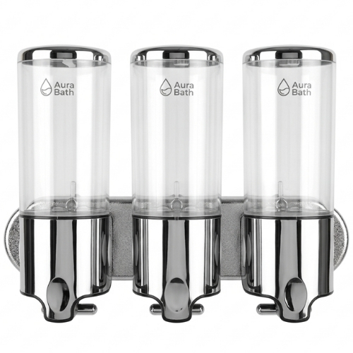 Aura Bath Üçlü Duvara Monte Sıvı Sabunluk & Şampuan Dispenseri - Şeffaf - 3x500 ml