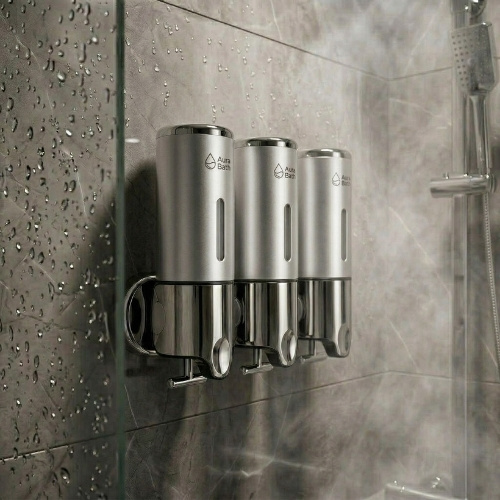 Aura Bath Üçlü Duvara Monte Sıvı Sabunluk & Şampuan Dispenseri - Mat Gri - 3x500 ml