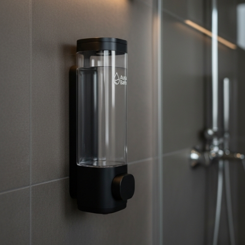 Aura Bath Duvara Monte Lüks Tekli Sıvı Sabun ve Şampuan Dispenseri - Siyah - 300 ml