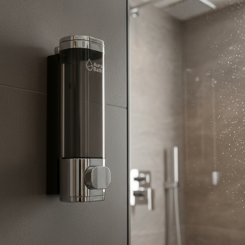 Aura Bath Duvara Monte Lüks Tekli Sıvı Sabun ve Şampuan Dispenseri - Gümüş - 300 ml
