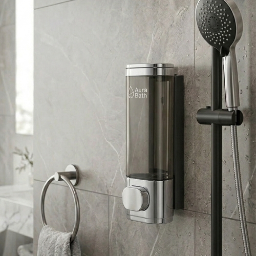 Aura Bath Duvara Monte Lüks Tekli Sıvı Sabun ve Şampuan Dispenseri - Gümüş - 300 ml
