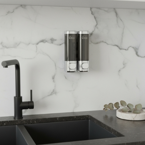 Aura Bath Duvara Monte Lüks İkili Sıvı Sabun ve Şampuan Dispenseri - Gümüş - 2x300 ml