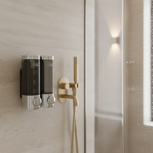 Aura Bath Duvara Monte Lüks İkili Sıvı Sabun ve Şampuan Dispenseri - Gümüş - 2x300 ml