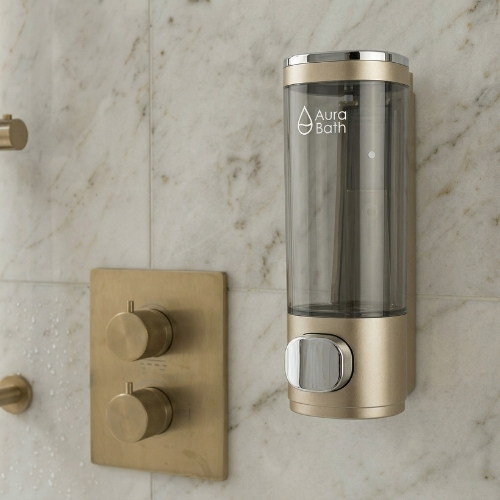 Aura Bath Duvara Monte Lüks Tekli Sıvı Sabun ve Şampuan Dispenseri - Gold - 300 ml