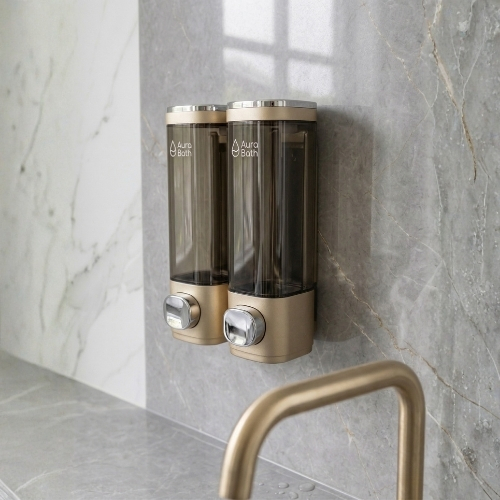 Aura Bath Duvara Monte Lüks İkili Sıvı Sabun ve Şampuan Dispenseri - Gold - 2x300 ml