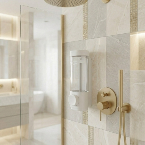 Aura Bath Duvara Monte Lüks Tekli Sıvı Sabun ve Şampuan Dispenseri - Beyaz - 300 ml