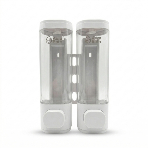 Aura Bath Duvara Monte Lüks İkili Sıvı Sabun ve Şampuan Dispenseri - Beyaz - 2x300 ml
