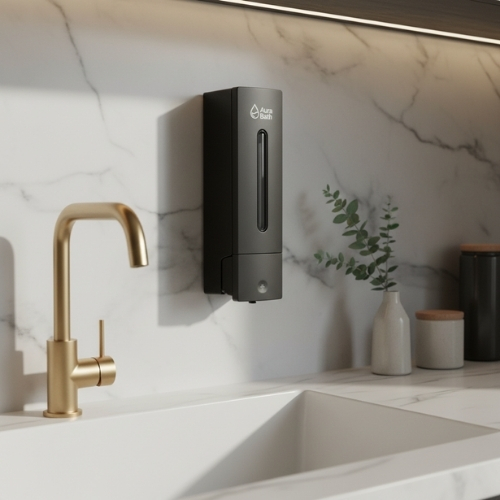 Aura Bath Tekli Duvara Monte Sıvı Sabun ve Şampuan Dispenseri - Siyah - 400 ml