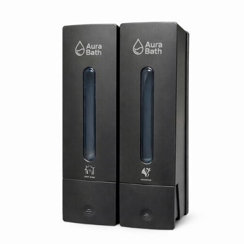 Aura Bath İkili Slim Tasarım Sıvı Sabun ve Şampuan Dispenseri - Siyah - 2x400 ml