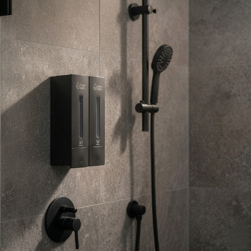 Aura Bath İkili Slim Tasarım Sıvı Sabun ve Şampuan Dispenseri - Siyah - 2x400 ml