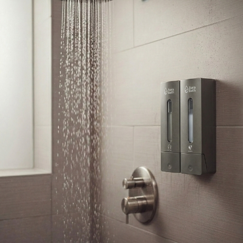 Aura Bath İkili Slim Tasarım Sıvı Sabun ve Şampuan Dispenseri - Antresit - 2x400 ml