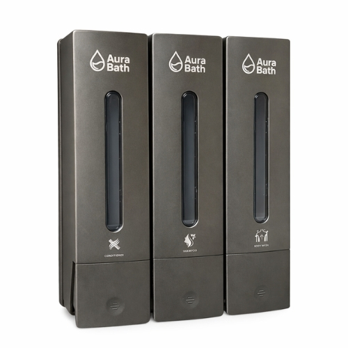 Aura Bath Üçlü Slim Tasarım Sıvı Sabun, Şampuan ve Duş Jeli Dispenseri - Antrasit - 3x400 ml