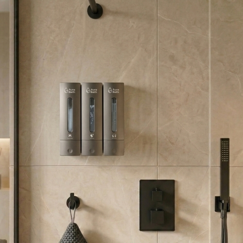 Aura Bath Üçlü Slim Tasarım Sıvı Sabun, Şampuan ve Duş Jeli Dispenseri - Antrasit - 3x400 ml