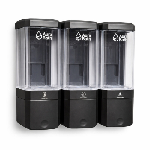 Aura Bath Üçlü Duvar Tipi Sıvı Sabun, Şampuan ve Duş Jeli Dispenseri - Siyah - 3x500 ml