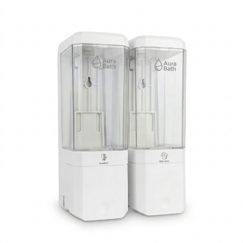 Aura Bath İkili Duvar Tipi Sıvı Sabun, Şampuan ve Duş Jeli Dispenseri - Beyaz - 2x500 ml