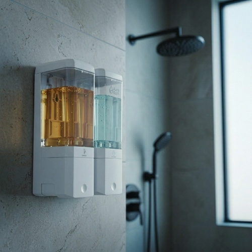 Aura Bath İkili Duvar Tipi Sıvı Sabun, Şampuan ve Duş Jeli Dispenseri - Beyaz - 2x500 ml