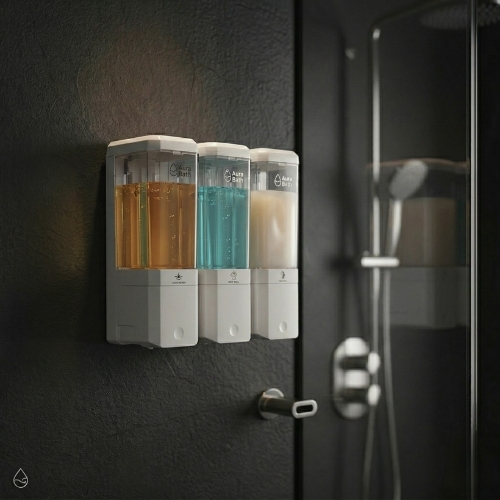 Aura Bath Üçlü Duvar Tipi Sıvı Sabun, Şampuan ve Duş Jeli Dispenseri - Beyaz - 3x500 ml