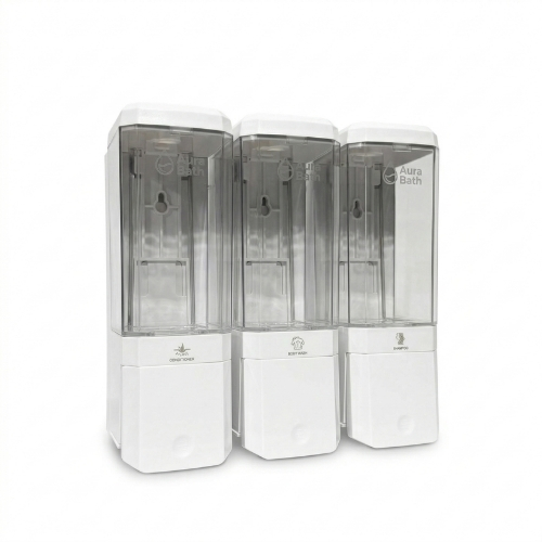 Aura Bath Üçlü Duvar Tipi Sıvı Sabun, Şampuan ve Duş Jeli Dispenseri - Beyaz - 3x500 ml